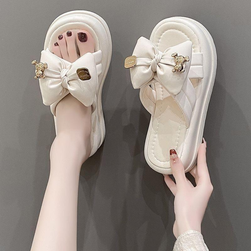 

Thick-bottomed fashion slippers women wear bows in summer, fairies with skirts, office cool slippers female tide 40