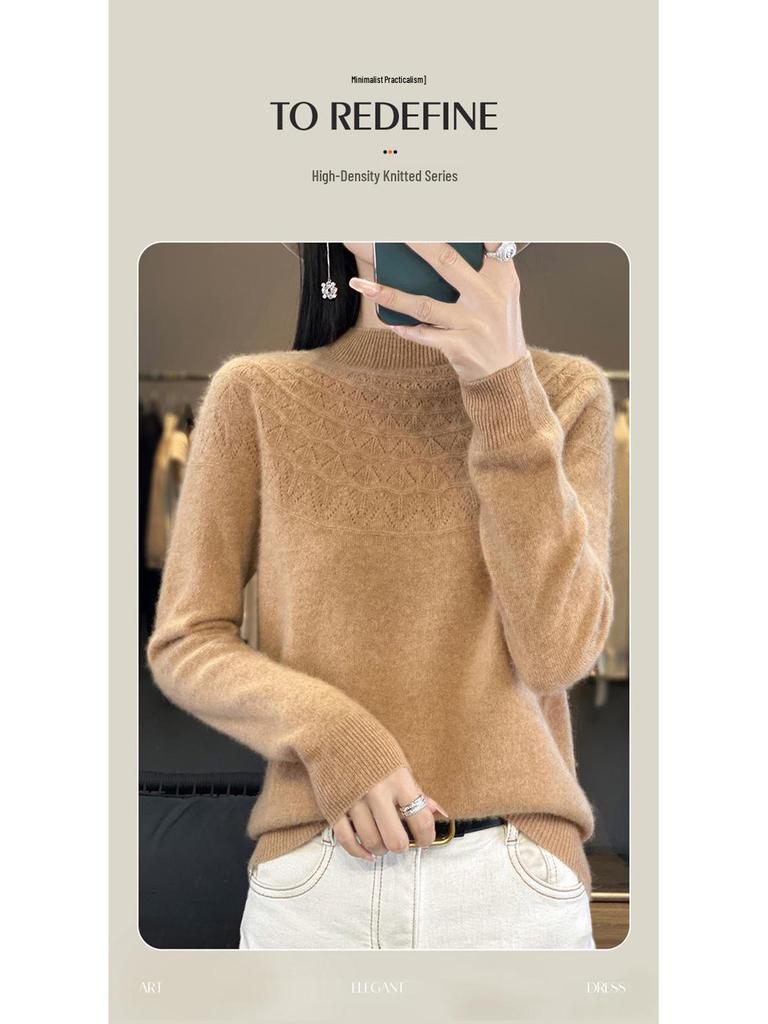 Cross-Border Autumn/Winter Women's Slim Fit Trendy Semi-High Neck Soft Knit Sweater.