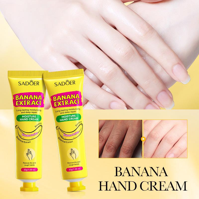2Pcs Banana Extract Moisturizing Hand Cream Hydrating Soften Dry Cracked Hands Nourishing Autumn Winter Hand Care Lotion
