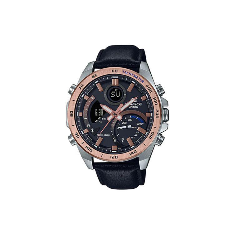 

Casio Edifice 100M Waterproof Solar Quartz Movement Leather Strap Watch Men watches Black ECB-900GL-1B Regular Watch Box,Black Strap