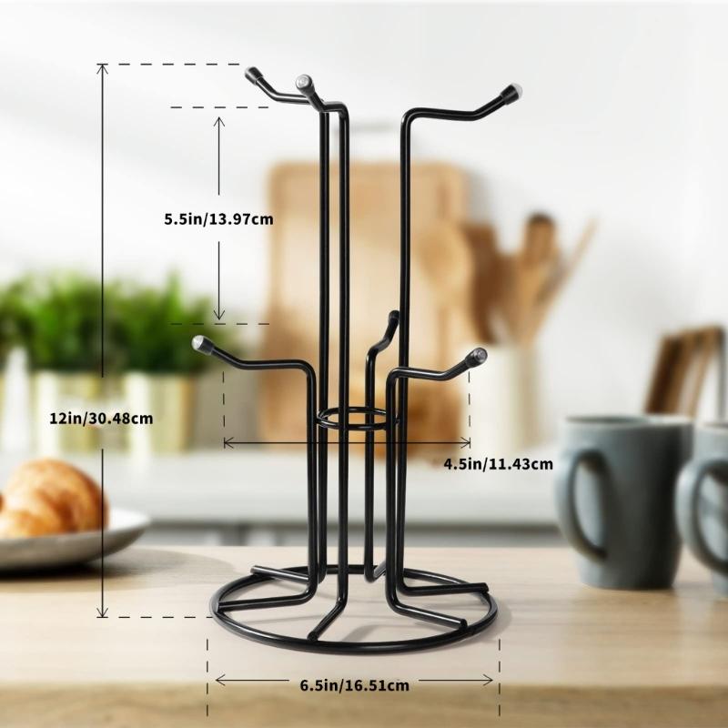 Heavy Duty Carbon Steel Mug Holder With 6 Hooks For Organized Kitchen Space Saving Storage Solution
