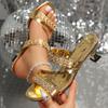 Fashion 2025 New Women's Sandals and Slippers Summer with Medium Heel Thick Heel Women's Slippers with Open Toe High Heel Rhinestones