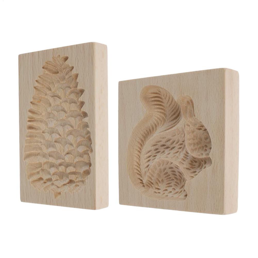3D Cookie Stamp Mold 2 Pieces Wooden Cookie Cutter Squirrel And Pine Cone Shaped Cookie Mold Reusable christmas Baking Mold