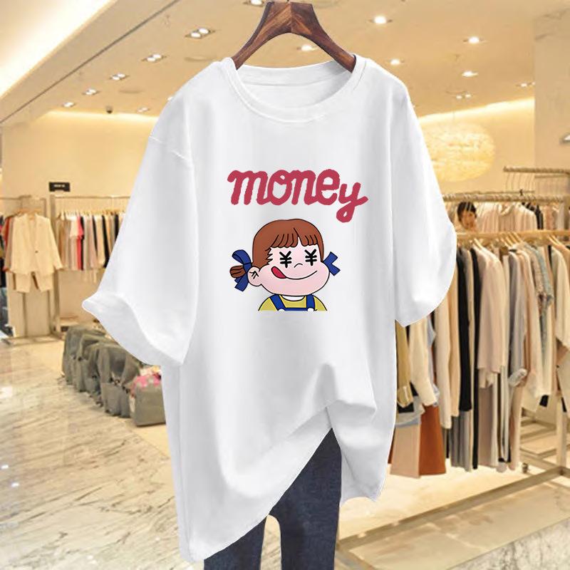 

Spring and summer Korea Dongdaemun cute bow cartoon girl loose casual round neck short sleeve big T-shirt women s summer S