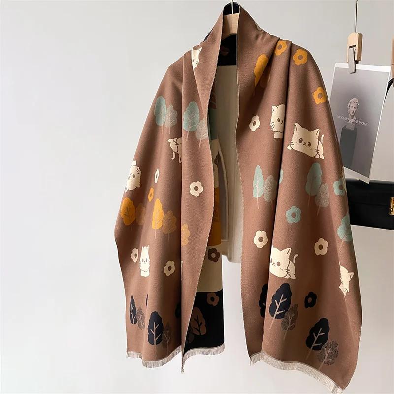 Women Winter Imitation Wool Scarf Warm Pashmina Foulard Female Cashmere Shawls Wraps Thick Soft Bufanda Scarves Stole