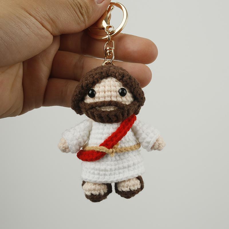 Creative Jesus Design Crochet Keychain For Couple Gift Handmaking Knitted Jesus Doll Keyrings For Bag Pendant Custom Accessories