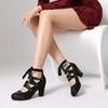 Fashion 2025 Fashion Female Pumps Round Toe Block Heels 7.5cm Lace Up Plus Size 45 46 47 Mary Janes Women Dating Shoes