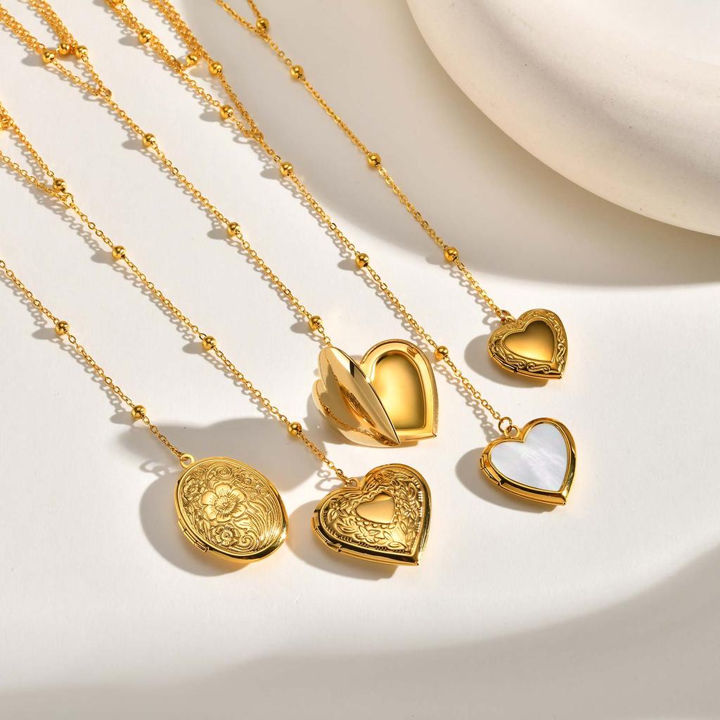 Classic Heart Locket Pendant Beaded Chain Necklace for Women Stainless Steel Family BFF Pendant Trendy Collar Jewelry Gifts
