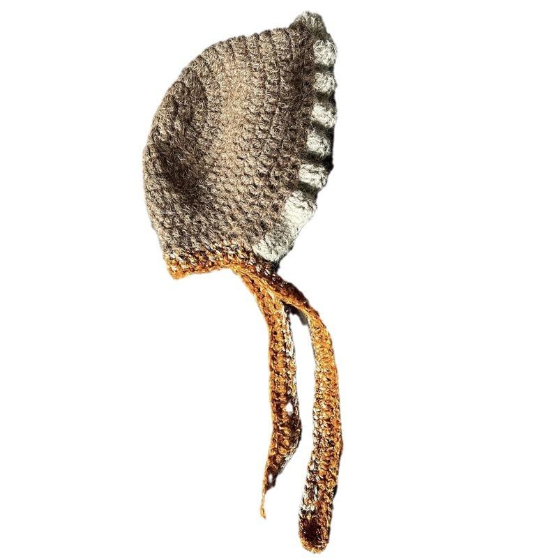 New Pure Hand Knitted Small Flower Woolen Hat, Fresh and Versatile, Fashionable Women's Fisherman Hat