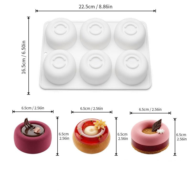 6-Cavity Round Concave Silicone Mold, Food Grade for Cakes, Mousses & Candles белый