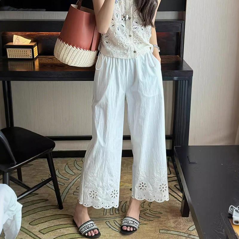 2026 Summer Maternity Lace Embroidered Wide-Leg Drawstring Pants 2XL