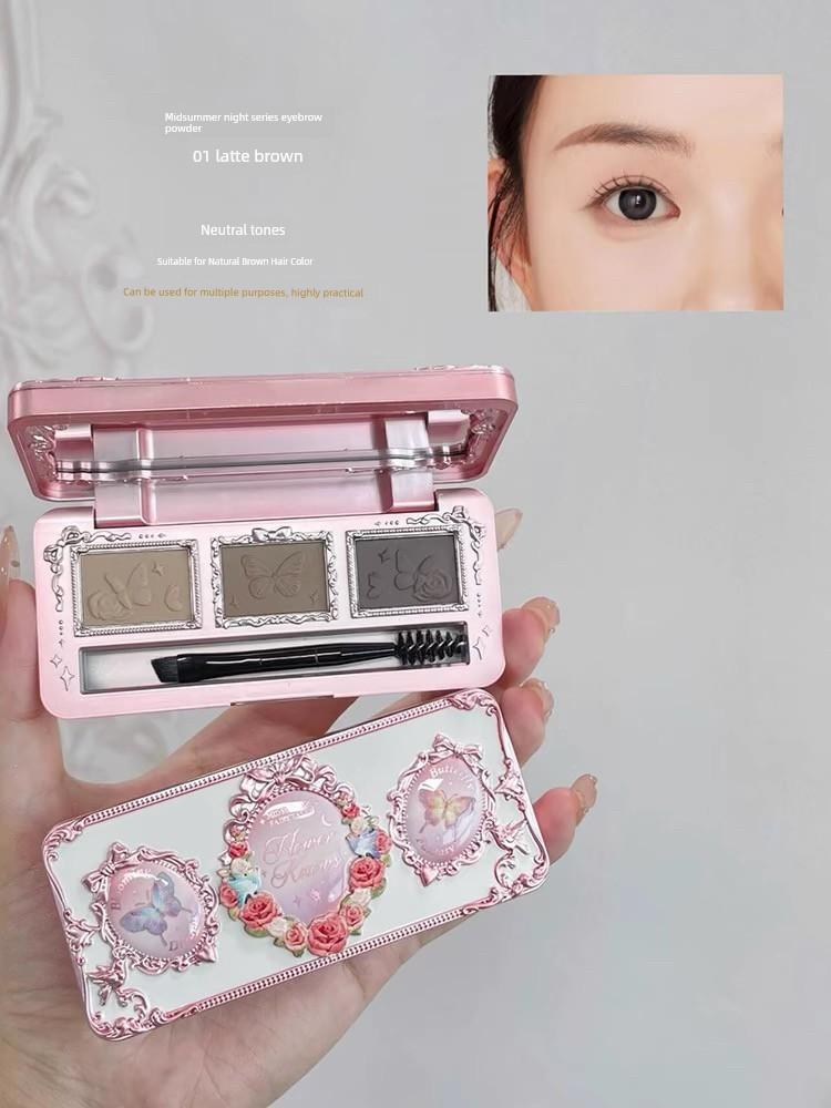 Comes with a Brush, Flower Knows Midsummer Night Flower Elf Three-Color Eyebrow Powder, Eyeliner, and a Built-In Brush, Genuine Product, 4 Grams