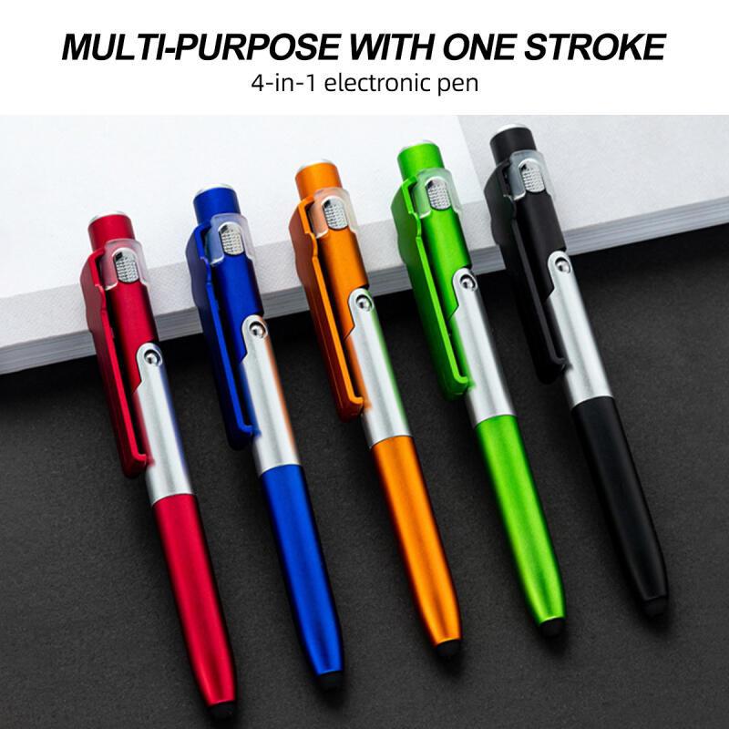 HdoorLink 4 In 1 Multifunction Ballpoint Pen with LED Light Fold Phone Holder Night Read Writing Pencil Office School Student Stationery