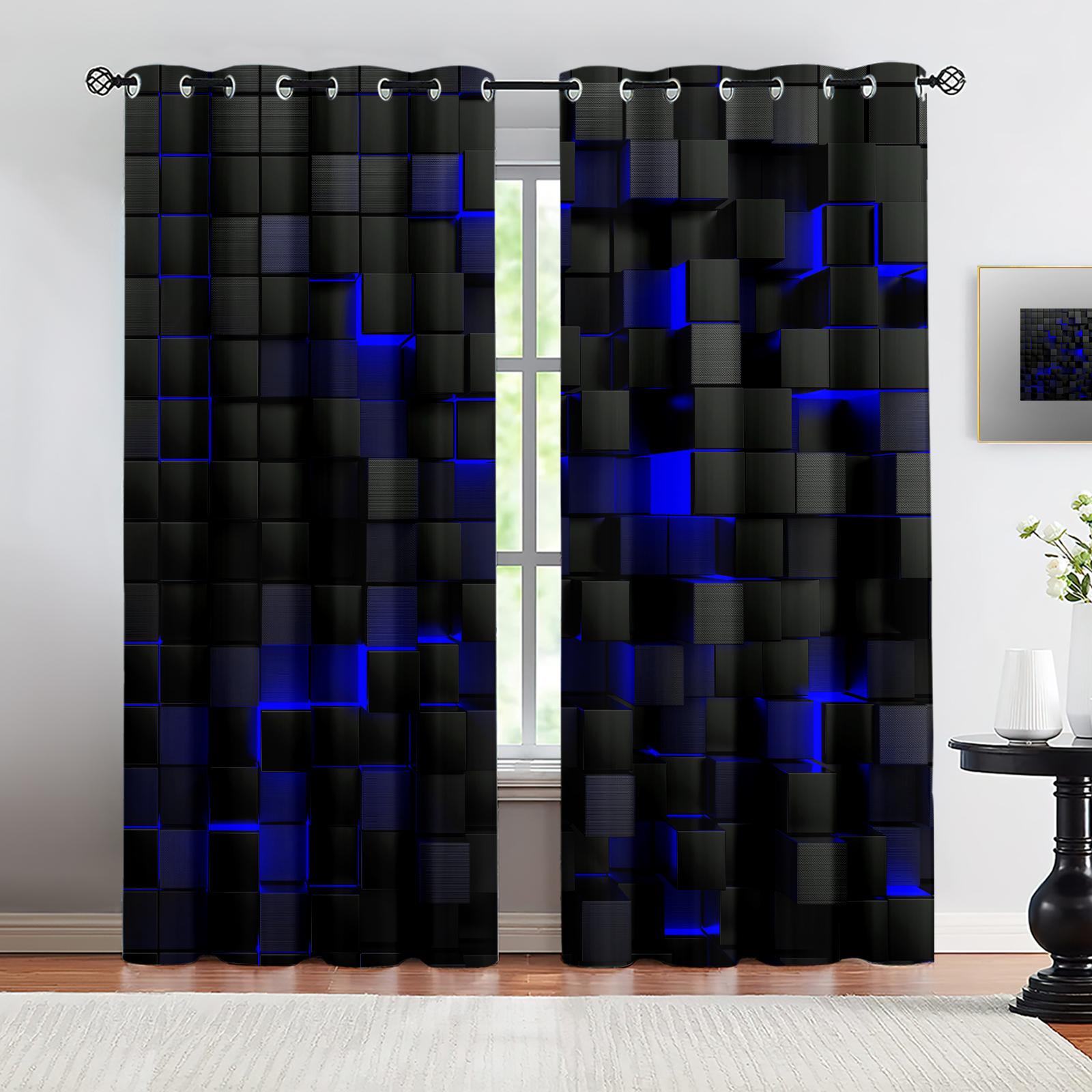 

Flat Printing Curtains Abstract Cubes Red Black Art Protecting Privacy Family Party Use Indoor Bedroom Decora Set Of 2 Made Polyester Master Decor W100*H70(CM)-Rod Pocket&2PCS