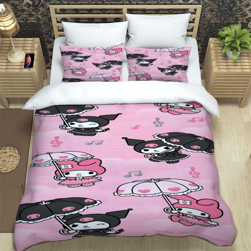 The My Melody Cartoon-patterned Three-piece Bedding Set, Including a Duvet Cover and Two Pillowcases, Is the Perfect Choice for