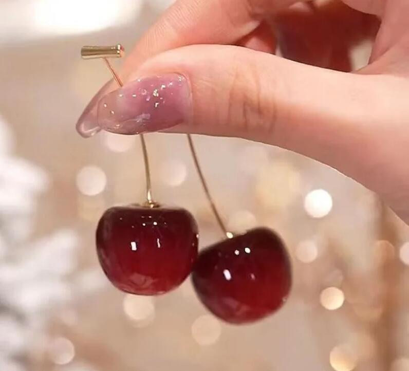 Earrings With High-End Feel, Red Fruit Cherries Earrings, Personalized Pendant Long Earrings.