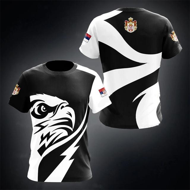 Tričko Serbir pro muže Trend Nové topy s krátkým rukávem do O Neck Trička s potiskem vlajky Serbir Trička Street Oversized Volné oblečení Trička