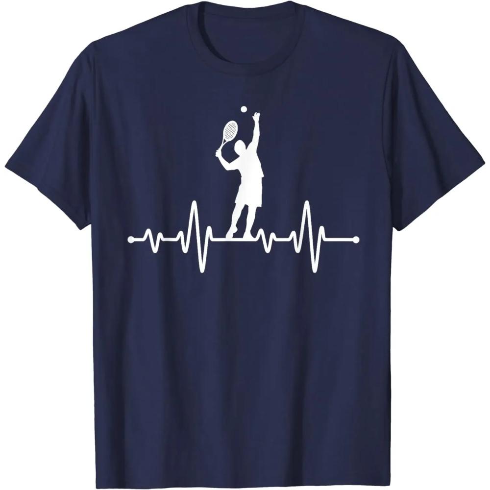 Tennis Player Heartbeat T Shirt Gift Fitness T Shirts Popular Cotton Men's Tops T Shirt Fitness