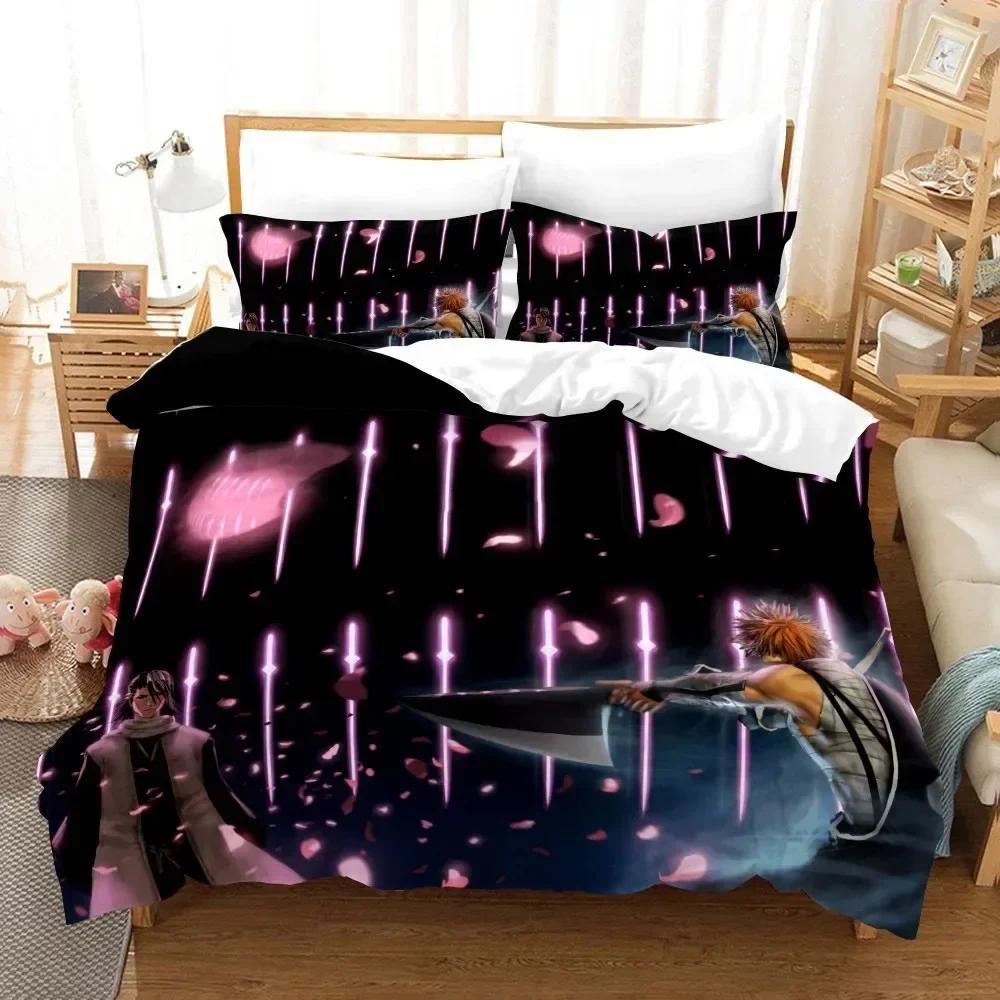 Anime Bleach Toushirou Ichigo Printed Bed Set Duvet Cover Pillowcase Bedding Set Linen Sheet Quilt Cover Full Queen King Size