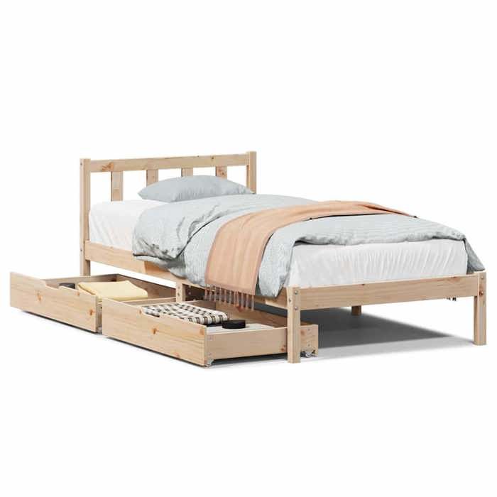 VidaXL Bed Frame with Drawers 75x190 Cm Solid Pine Wood, Slatted Base, Single Bed Frame, Solid Wood Bed Frame, 3301459
