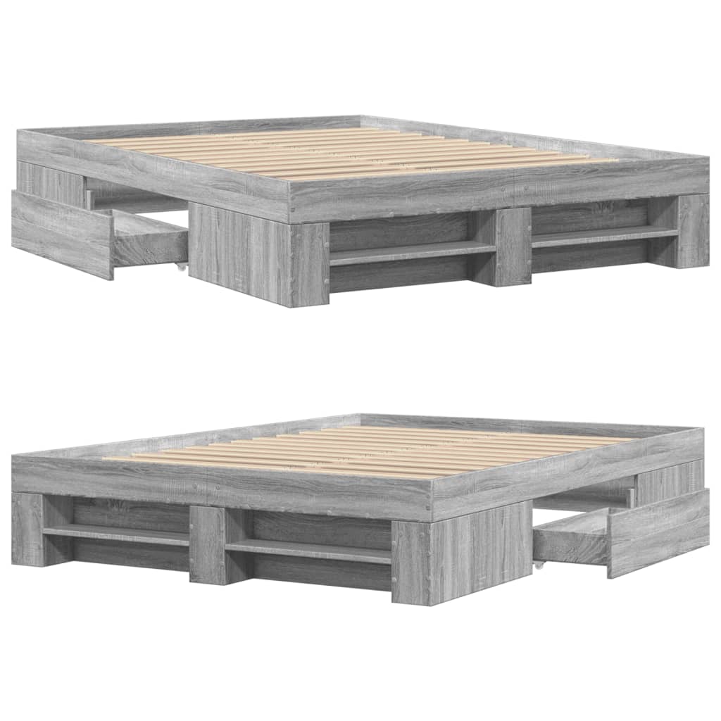 Bed Frame Gray Sonoma 135 x 190 cm Particleboard