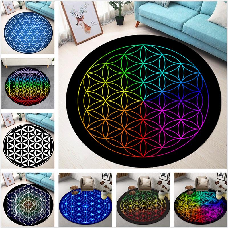 

Цветок Жизни Красочный круглый ковер Этнический загадочный геометрический символ древнего Египта ковер Йога Мягкий ковер Спальня Гостиная круговое украшение