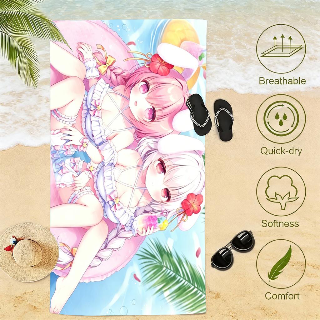 Kawaii Anime Girl Beach Towel Microfiber Quick Dry Super Absorbent Oversized Bath Pool Towel for Travel Swimming Beach Vacation