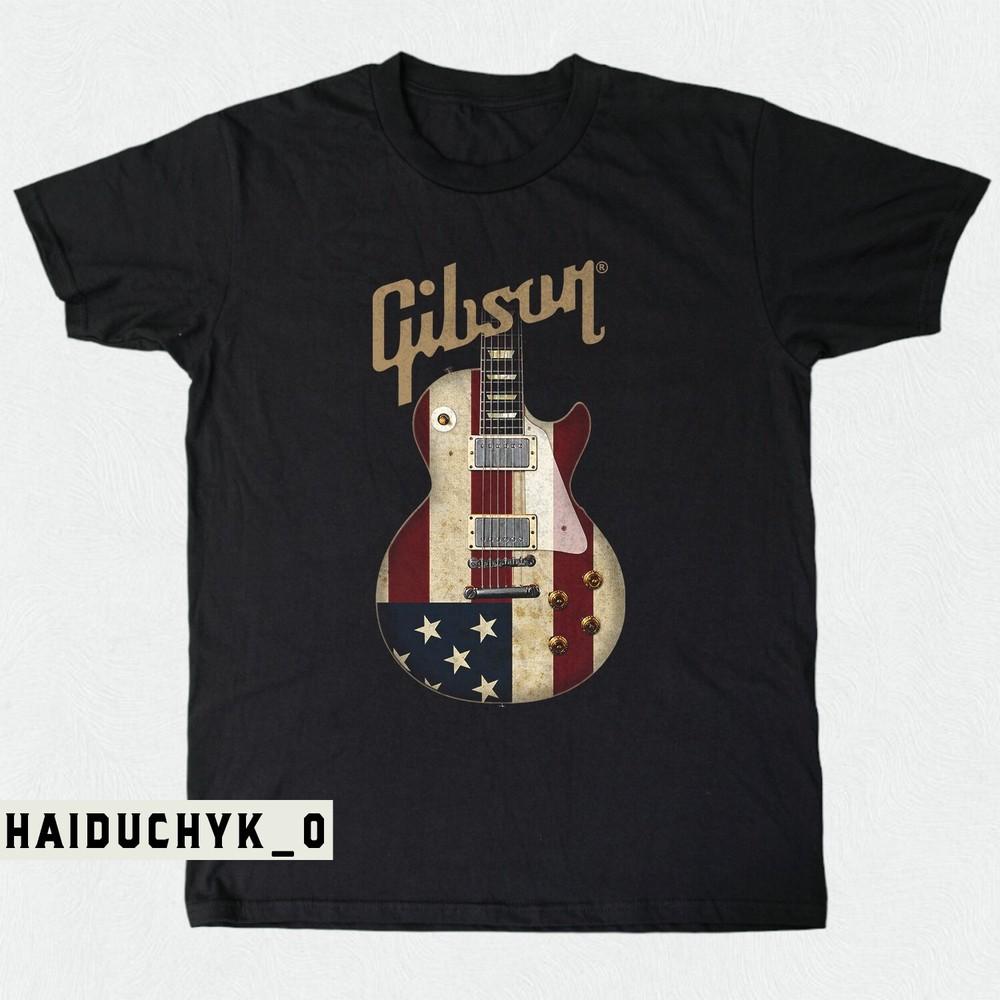 

Gibson American Flag Guitar Unisex Black T-shirt S-5XL Unisex T-Shirt XXXXL