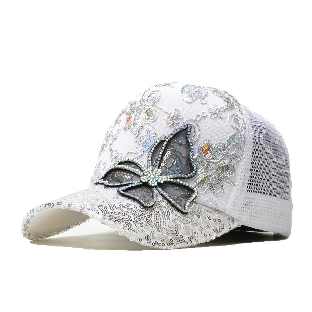Northwood Summer Women Sequined Rhinestones Butterflies Baseball Caps Girls Sunoutdoor Breathable Sunshade Mesh Hats