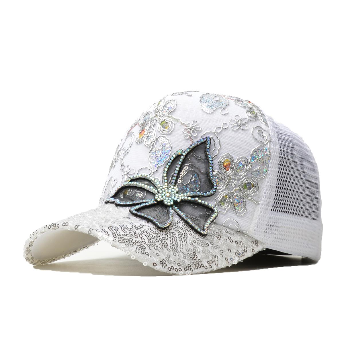 

NORTHWOOD Summer Women Sequined Rhinestones Butterflies Baseball Caps Girls Sunoutdoor Breathable Sunshade Mesh Hats белый