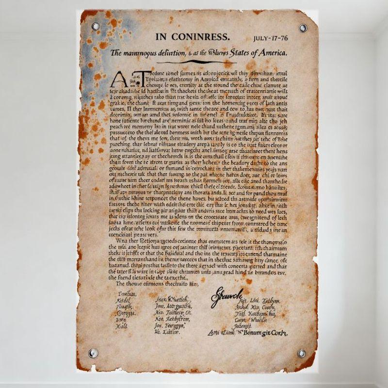 Vintage Amerikanische Revolution Unabhängigkeitserklärung Nachbildung Metallblechschild - Gealtertes vergilbtes Dokument mit handschriftlicher Unterschrift