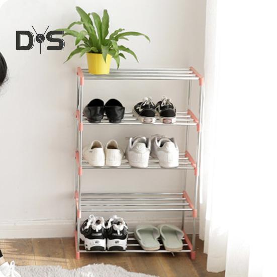 HOW-E 3/4 Layers Shoe Rack Assembled Easy Installation Stainless Steel Household Slipper Storage Shelf