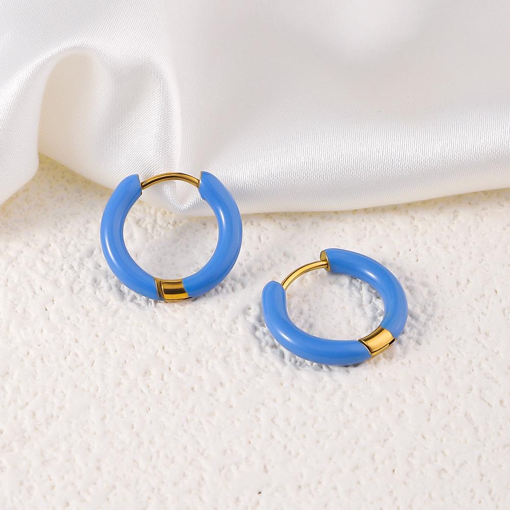 Colorful Series 18k Gold Titanium Steel Drip Oil Stud Earrings for Women