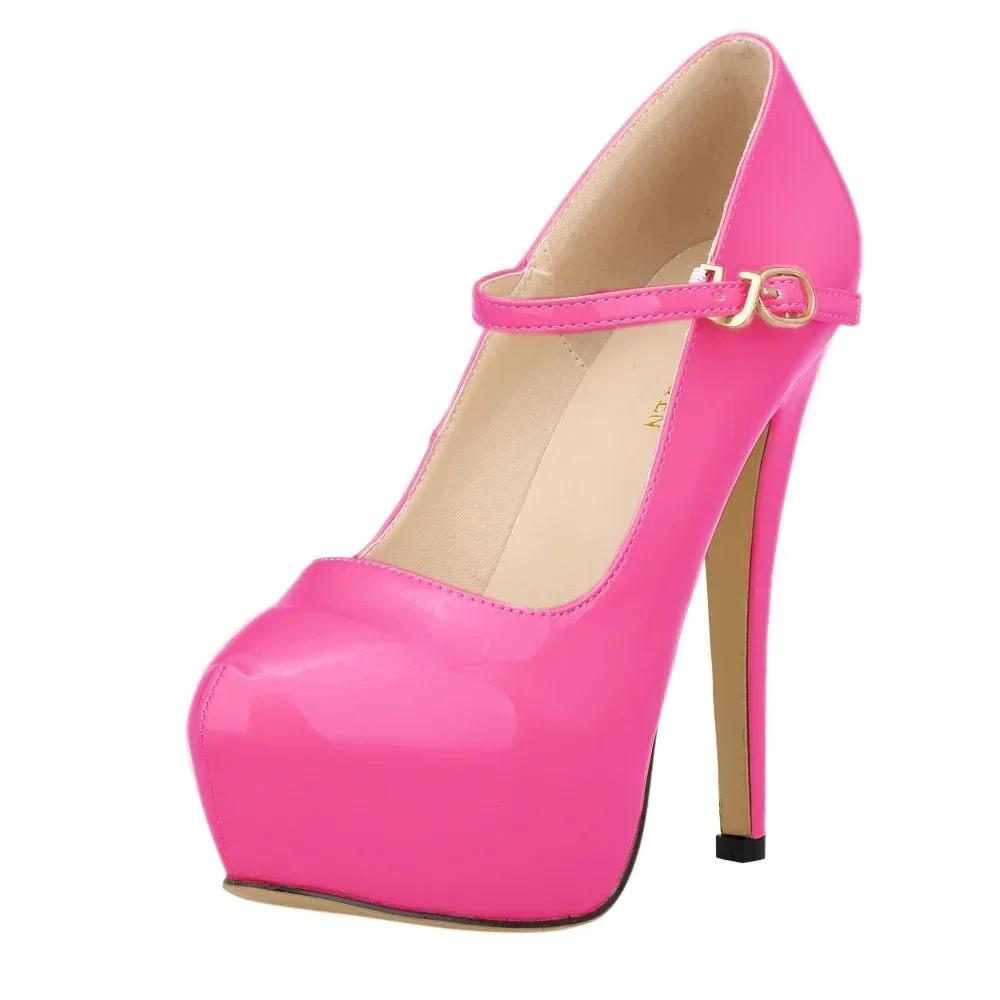 Women Platform High Heels Stiletto Sexy 14cm Round Toes Pole Dance Pumps Fashion Party Dress Buckle Wedding Shoes Large Size 44