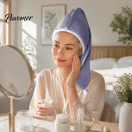 Bathroom Essentials for Hair Reversible Towel Wrap, Microfiber Turban with Button, Quick Dry, Thickened Drying Hat Absorbent Anti-frizz Women