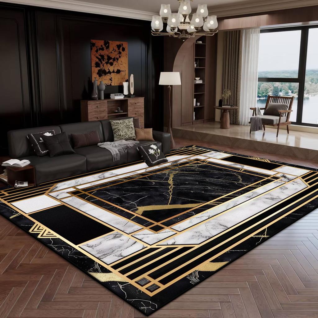 Luxury Black Gold CARPET FOR LIVE ROOM Decoration Bedroom Washable Modern Large Area Rugs Non-slip Lounge Rug Coffee Tables Mat