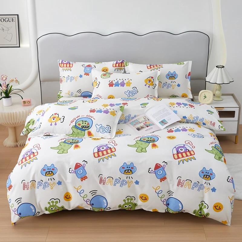 Comforter Cute Cartoon Panda Twin Queen 100% Cotton Kawaii Star Comforter 3 Pcs Soft Reversible Green Plaid Bedding Set