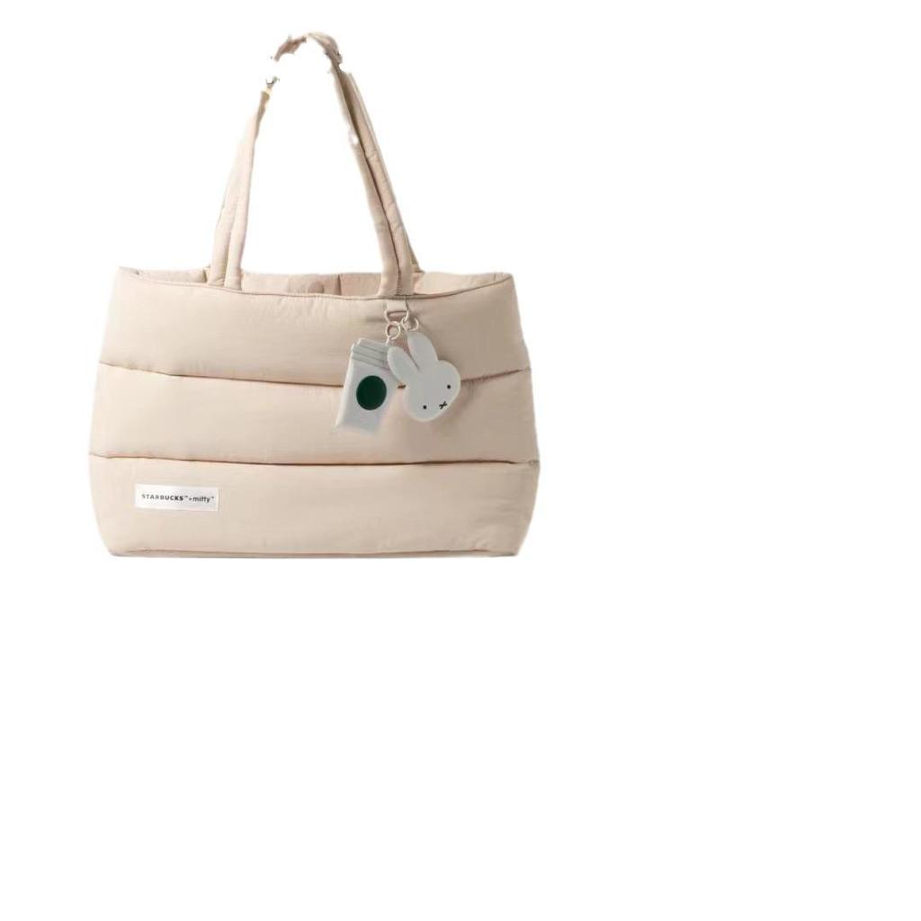 College Style Large Capacity Puffy Tote Bag - Lightweight Cotton-Filled Shoulder & Handheld Women's Laptop Bag