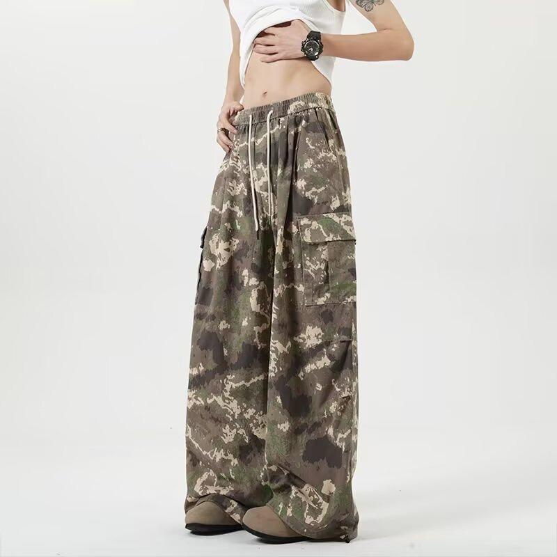 Men's versatile leaf camouflage overalls cleanfit loose straight logging pants paratrooper pants men's casual