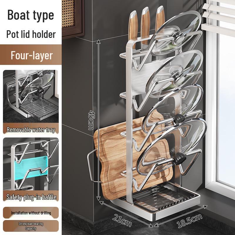 Stainless Steel Wall-Mounted Kitchen Rack for Cutting Boards and Pot Lids