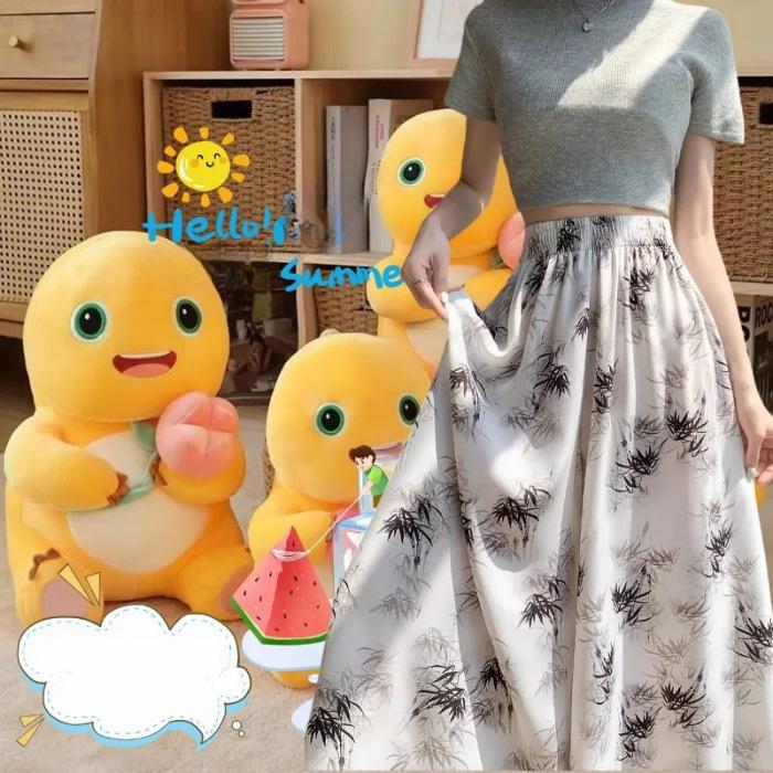 Spodnie spódnicowe z szyfonu lodowego jedwabiu dla kobiet na lato Cienkie Nowe Z wysokim stanem Opuszczone Małe Malarstwo tuszem Styl chiński Spodnie z szerokimi nogawkami