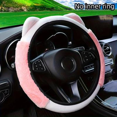 Plush Steering Wheel Cover Comfortable Warm Cartoon Print Waterproof Non-Slip Universal Fit for 14.57-14.96 Inch Steering Wheels