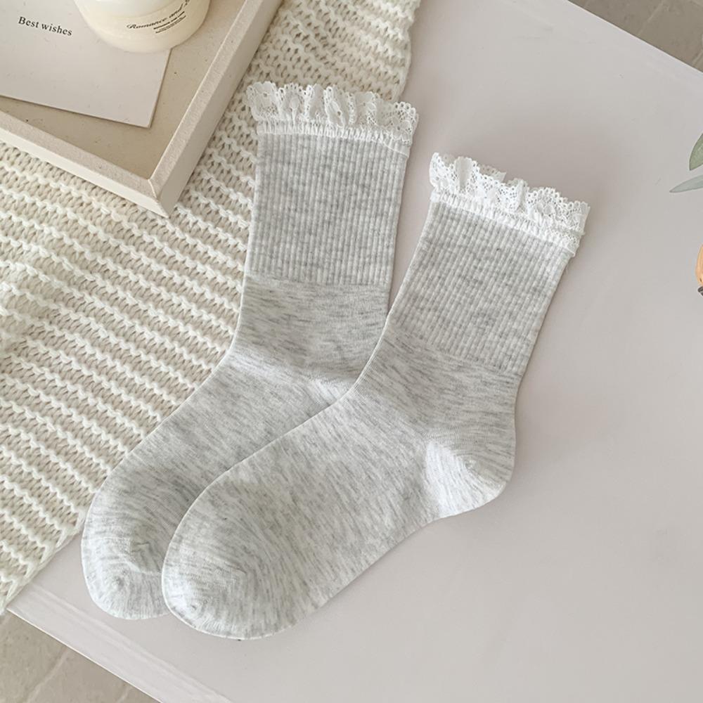 Breathable Women's Socks Lace Frilly Crew Socks Fashion Long Socks
