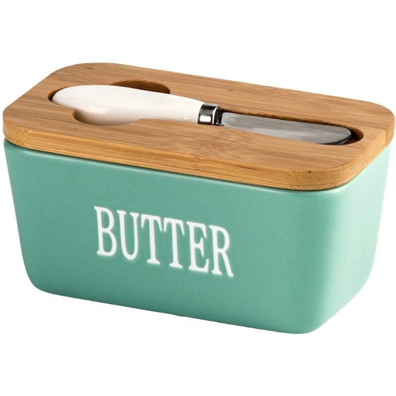 Ceramic Butter Box Rectangle Butter Sealed Box Butter Cutting Refrigerated Box Cheese Storage Box With Wooden Cover