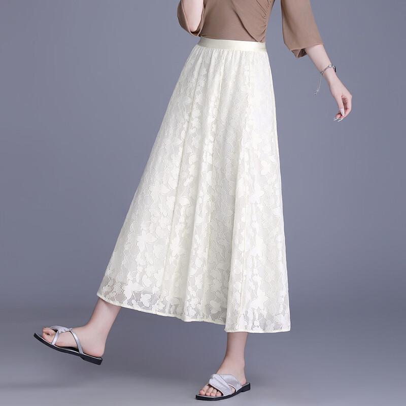 French Elegant Lace A-Line Long Skirt S