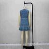 European and American Fashion Cross-border Women's Denim Dress, Sleeveless Design Blue and White Printed Element Denim Blue Dress