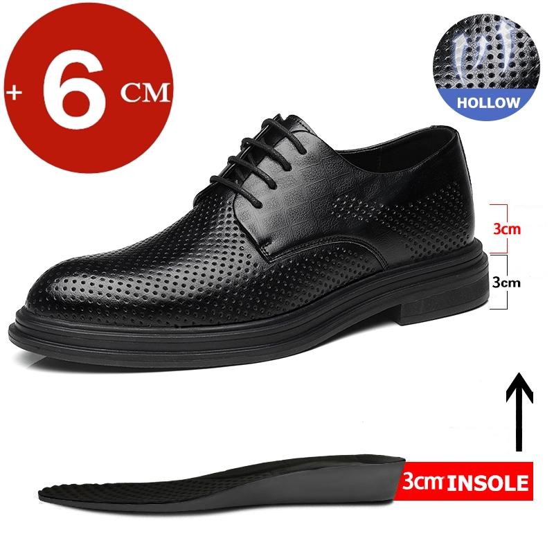 Summer Elevator Shoes Men Dress Shoes 3/6/8 Cm Men Formal Shoes Hollow Classic Business Luxury Men Oxfords Footwear Suit Shoes