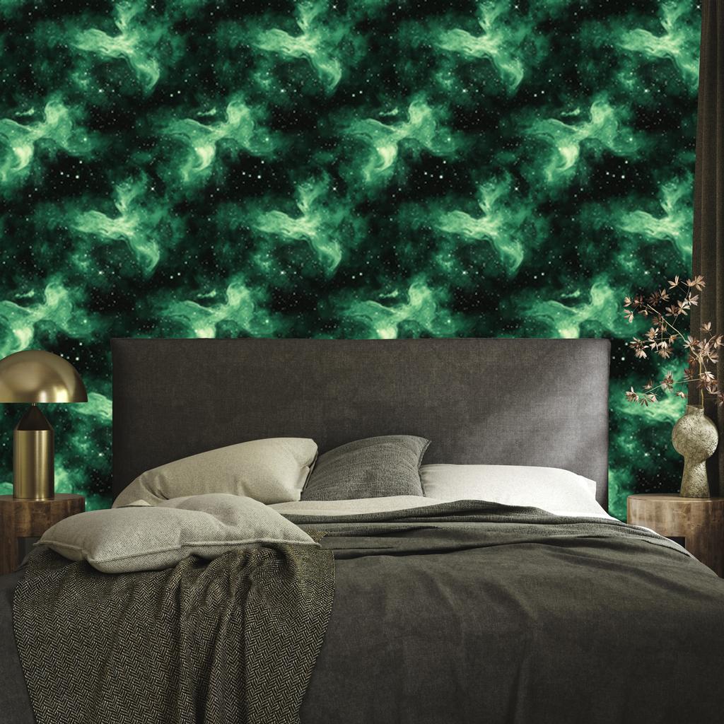 Watercolor Galaxy Wallpaper Sea Green and Black 50x1000
