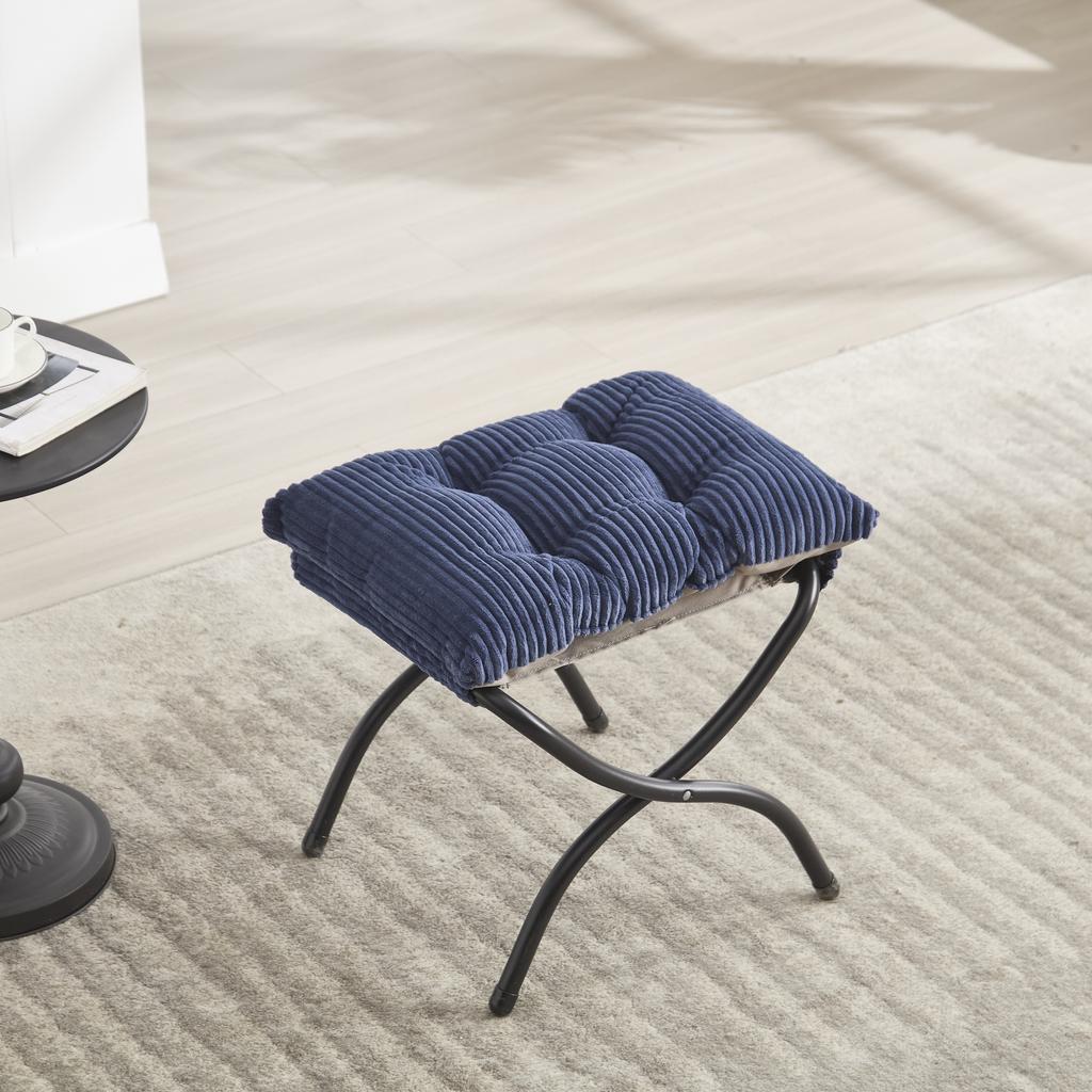 Lazy Chair with Ottoman, Accent Chair with Armrests and Side Pocket, Reading Chair with Footrest for Small Room, Corner Chair-Navy Blue