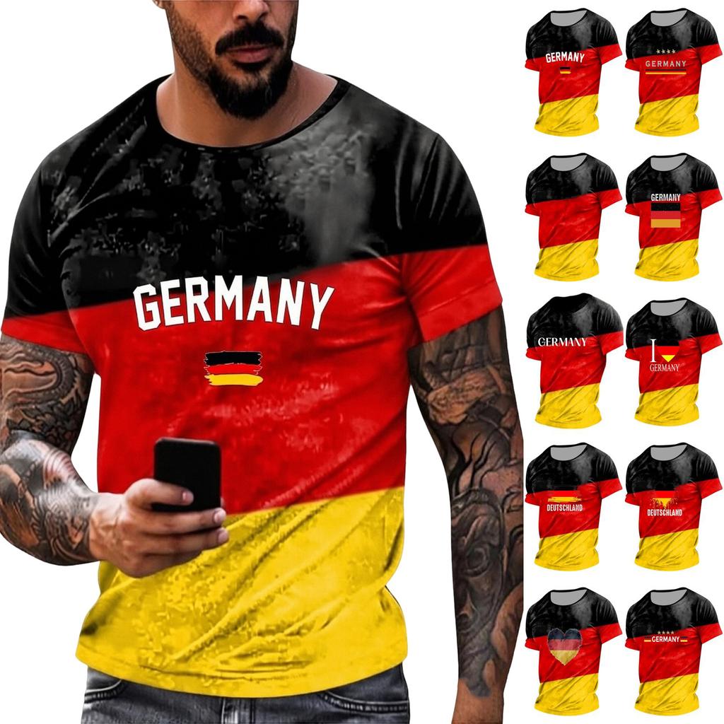 Short Sleeve Crew Neck T Shirt with Flag Inspired Print Lightweight Breathable Casual Top for Men and Women
